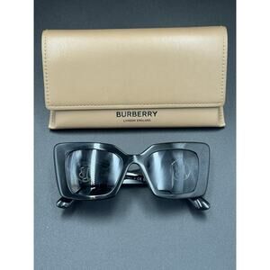 Burberry Black Oversized Square Sunglasses Gold Logo Frames Only With Case